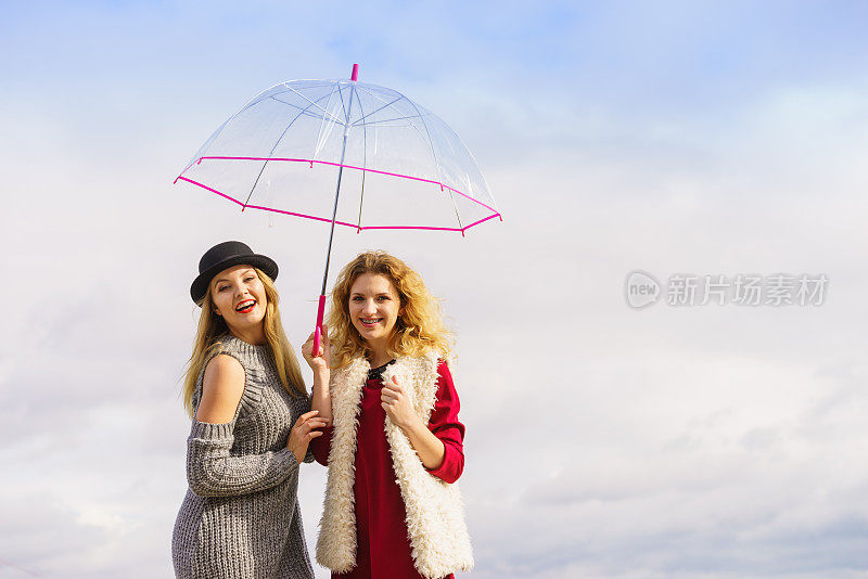 Two fashionable women and umbrella